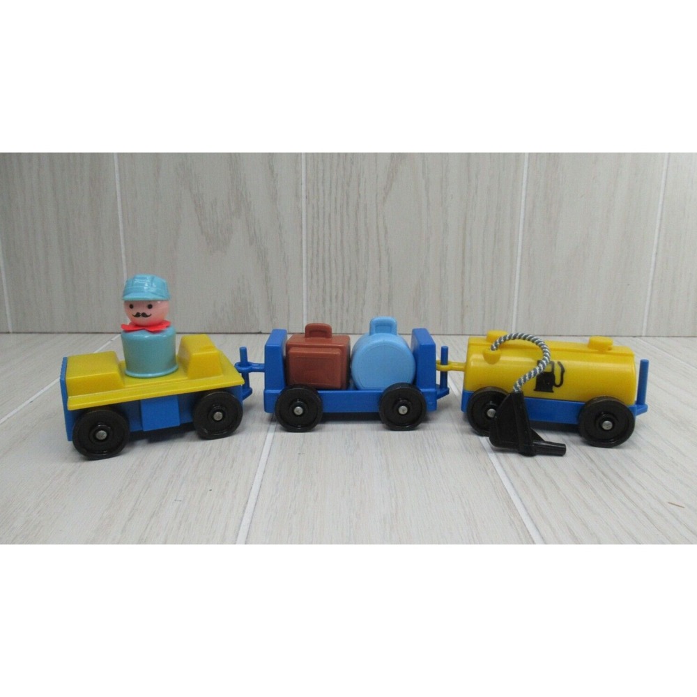 Fisher Price Little People Vintage airport blue yellow shuttle tram suitcases